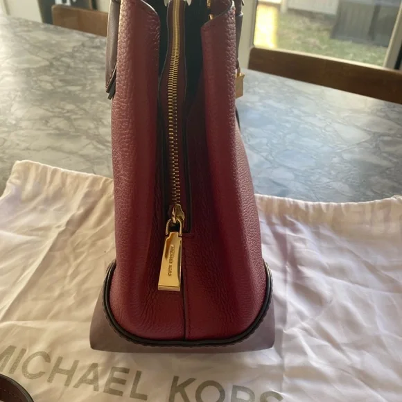 Michael Kors Burgundy Pebbled Leather Satchel with Gold Hardware - Picture 4 of 7